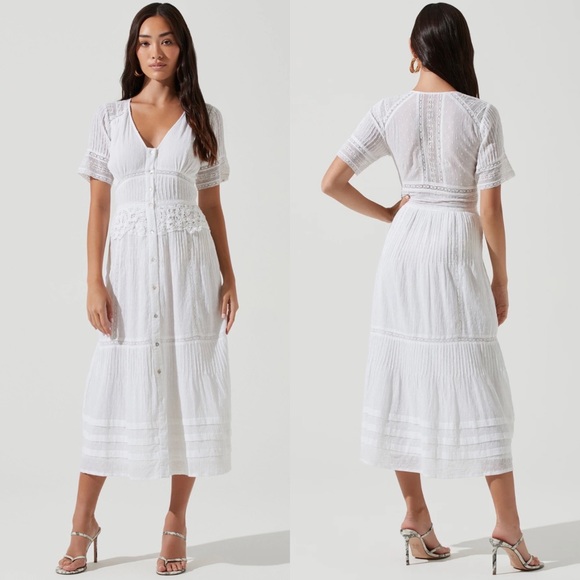 Astr Dresses & Skirts - NEW ASTR The Label Honeymoon Lace Short Sleeve Midi Dress White
